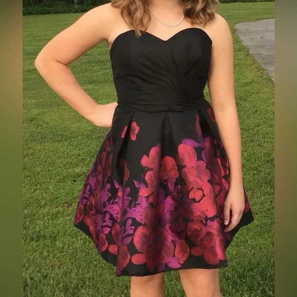 Alyce Paris | Dresses | Alyce Paris Semiformal Dress Size 6 Black With  Pinkpurple Flowers | Poshmark